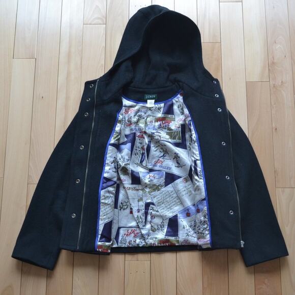 J Crew Wool Jacket Pea Coat Women's Size S Interior Ski Pattern Pop Art - Picture 1 of 9